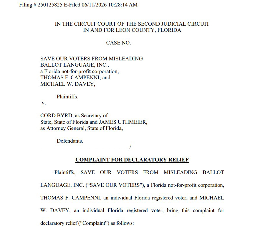 Lawsuit Filed Today Challenges Florida Property Tax Amendment